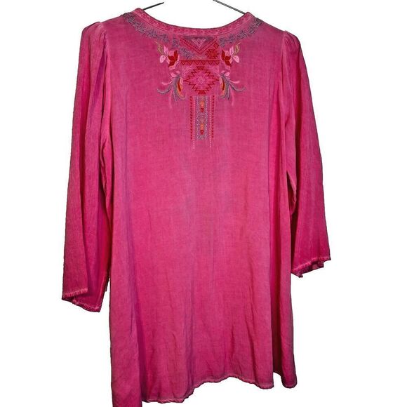 Andree By Unit Women's Tunic Blouse Top Pink Small Floral Embroidered V-Neck - Picture 2 of 8